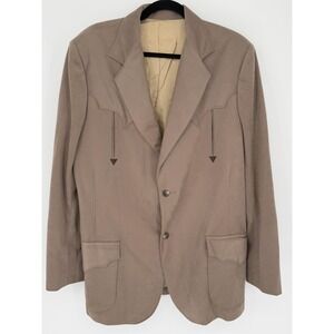 VTG SAGE Fashions Blazer Sport Coat Mens 46L Brown Western Yoke Two Button Arrow
